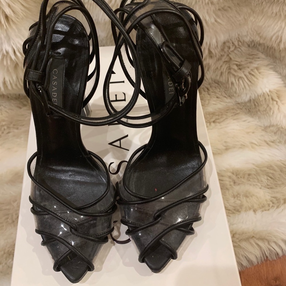Casadei black stappy heels